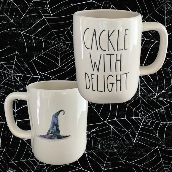 Rae Dunn CACKLE WITH DELIGHT Witch mug - Double-Sided - HALLOWEEN - Picture 1 of 3